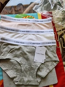 Calvin Klein SACHET PINK/HEATHER GRAY/WHITE Girls 3-Pk. Panty, Large 10/12 NWT - Picture 1 of 7