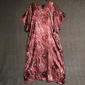 Ashro Caftan Dress Womens Small Large Pink Animal Print Satin Pocket Lounge Boho - Picture 1 of 8