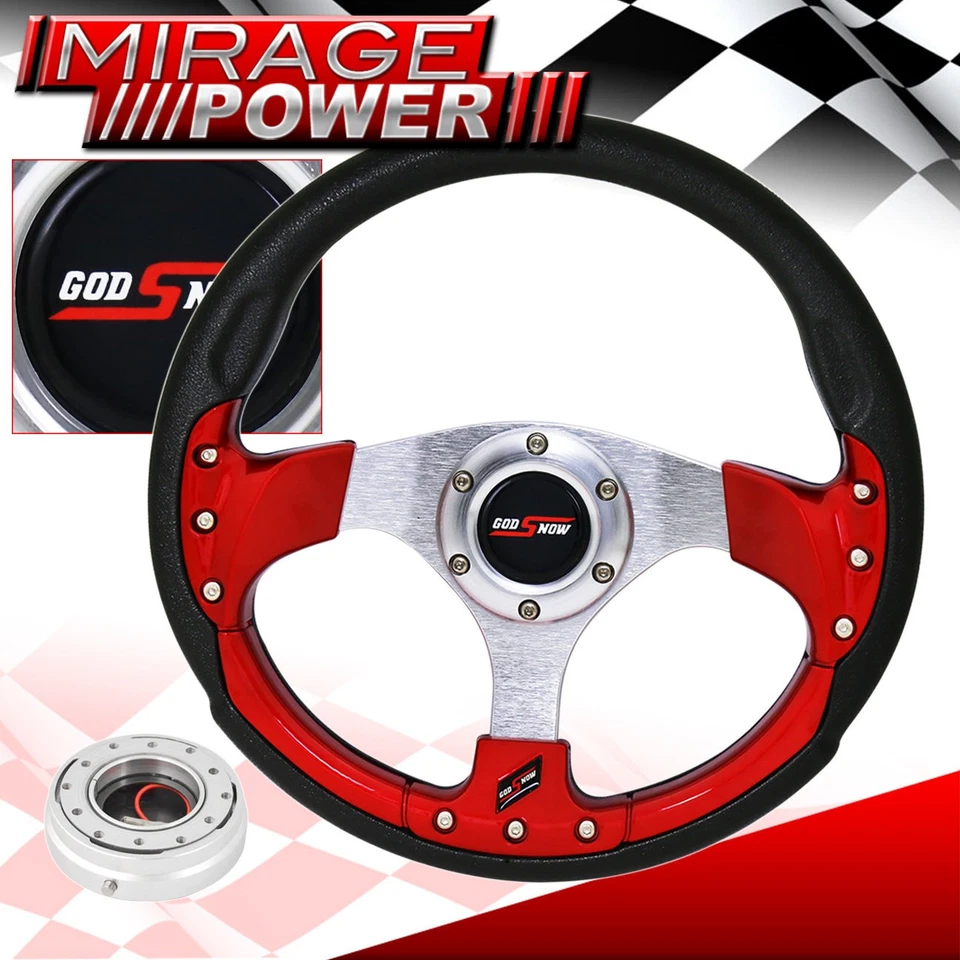 Silver Slim Quick Release + Godsnow 320mm 6 Bolt Red Fusion Style Steering Wheel - Изображение 1 из 4