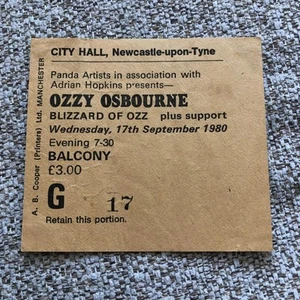Ozzy Osbourne Blizzard ticket Newcastle City Hall 17/09/80 #G17 Randy Rhoads - Picture 1 of 1