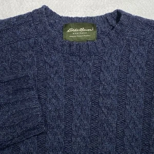 Vintage Eddie Bauer Heritage Sweaters Mens Large Heather Blue Cable Knit Wool - Picture 1 of 7