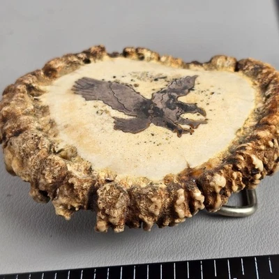 雕刻麋鹿角皮带扣金属镶嵌秃鹰西部牛仔设计签名 — 第 1/4 张图片