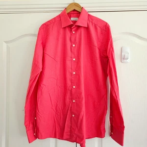 Eton Mens Shirt Pink Check Print Contemporary Fit Long Sleeve Size 17 EUR 43 - Picture 1 of 11