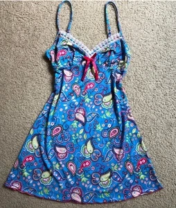 Victoria's Secret Soft Blue Floral/ Paisley Print Eyelet Lace-Up Babydol Sz S - Picture 1 of 5