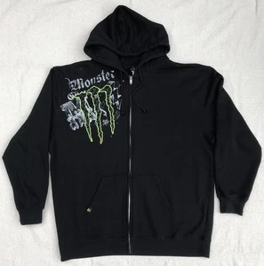 Monster Energy Hoodie Herren Größe 2XL schwarz grün Sweatshirt mit durchgehendem Reißverschluss Y2K gebraucht, in einwandfreiem Zustand - Bild 1 von 5
