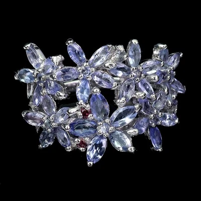 925 Sterling Silver Ring Marquise Tanzanite Rhodolite Garnet Gemstone Jewelry 9 - Image 1 of 4