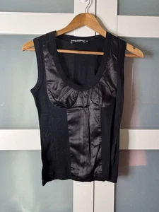 Dolce & Gabbana Tanktop schwarz Baumwolle-Seide Satineinsatz ärmellos UK L - Bild 1 von 5