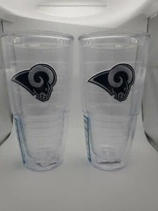 Two LOS ANGELES RAMS, 24oz DOUBLE WALL, TUMBLER FROM TERVIS missing LIDs - Picture 1 of 4