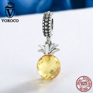 Voroco Love of Pineapple 925 Sterling Silver Charm CZ Pendant Fit Women Bracelet