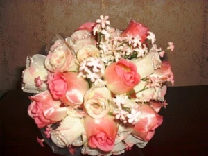 Silk Wedding bouquet Ivory and Pinks - Picture 1 of 5