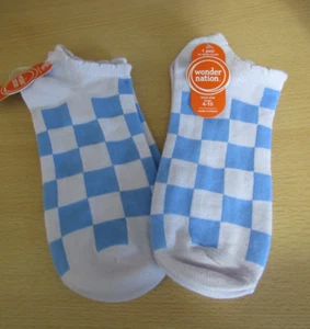 New Wonder Nation No Show Socks 2 Pair Size 4-10 Girls Purple Blue Squares - Picture 1 of 2