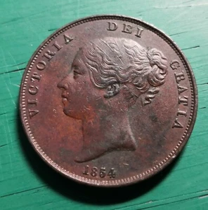 1854 penny copper Victoria ornamental trident Peck 1507 #174 - Imagen 1 de 2