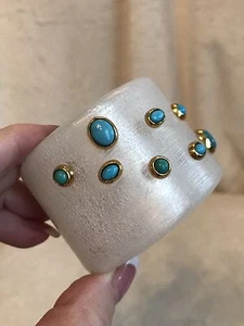 ALEXIS BITTAR White Lucite Turquoise Stone Acid Washed Cuff Bracelet - Picture 1 of 11