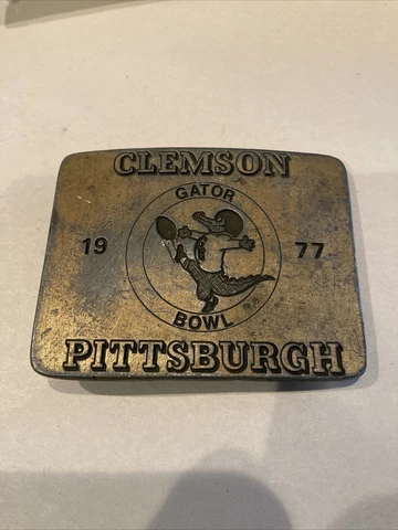Vintage 1977 Clemson Tigers Pittsburgh Panthers Football Gator Bowl Belt Buckle Cover