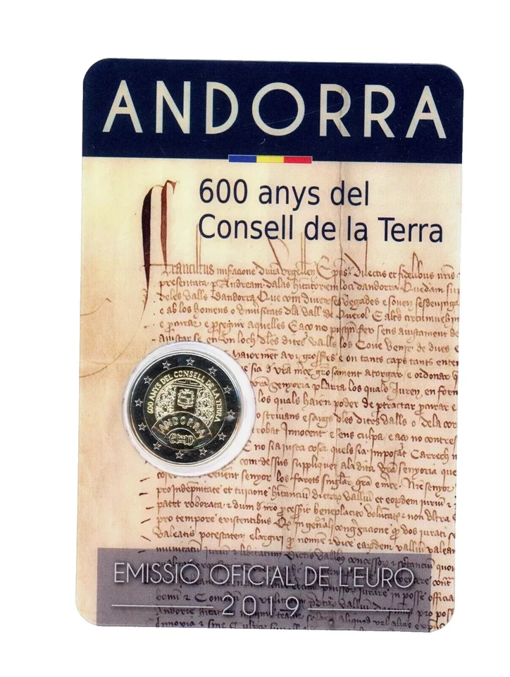 Andorra 2 euros 2019 600 años del Consejo de Tierra ST / BU en blister original - Imagen 1 de 1
