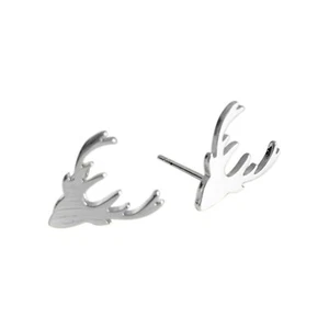 14K White Gold Plated Solid Silver Reindeer Stud Earrings Summer Sale - Picture 1 of 1