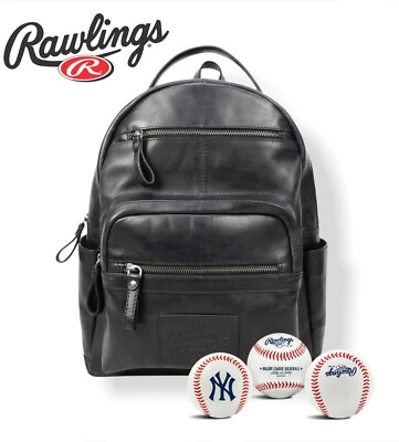 Mochila de couro Rawlings com compartimento para tablet laptop preta MLB beisebol NOVA - Imagem 1 de 4
