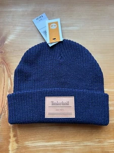 Timberland Hombres Gorra de Retención de Calor Gorro Sombrero Azul Marino Parche de Cuero $42 - Imagen 1 de 6