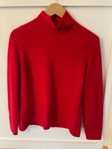 Lands End Sz L 14 -16 Red Turtleneck Plush 100% Cashmere Turtleneck Sweater - Picture 1 of 8