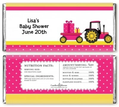 Camión tractor rosa - Envolturas personalizadas para barra de caramelo de baby shower - Candy Favor  Foto 1 de 2