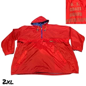 VTG 90’s US Coast Guard Auxiliary Rain Jacket 1/4 Zip Hooded Men’s Size 2XL Red - Picture 1 of 14