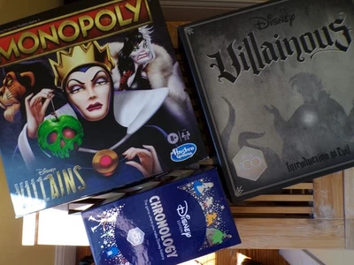 Lote de 3 Juegos de Mesa Disney Monopoly, Villanous and Chronology Todos Sin Abrir Foto 1 de 4