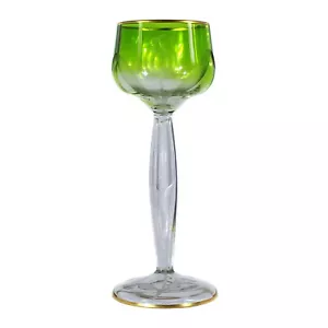Stem glass with engraved tulip, couppa light green running, Moser around 1901 - Picture 1 of 11