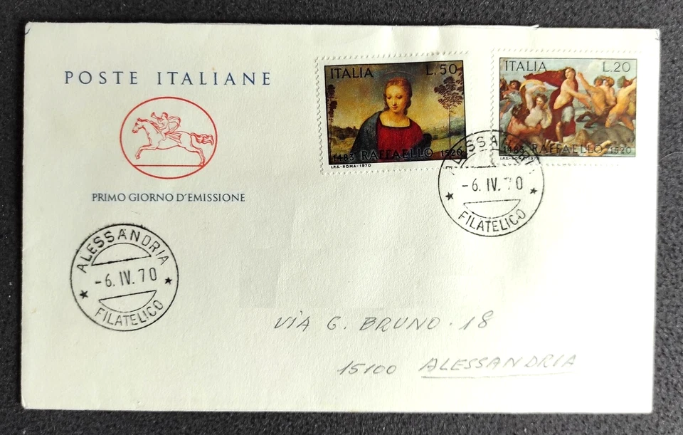 Italia Busta Primo Giorno Cavallino FDC 1970 Raffaello Viaggiata - Immagine 1 di 1