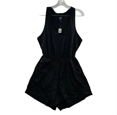 GAP Women’s Black Wide Strap Open Back Romper With Pockets In Black Size L NWT - Image 1 of 4