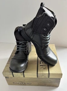 EOS Women's Bunker Black Leather Combat Zip & Lace Up Boots - Size 37 *New* - Picture 1 of 15