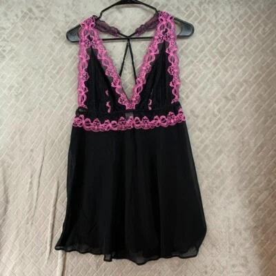 Top Lencería Mujer Grande Negro Rosa Encaje Ajuste y Acampanado Ajustable Manga con Tirantes Foto 1 de 4