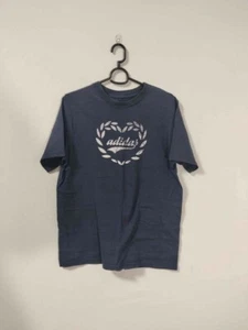 Adidas Navy T Shirt Faded Logo Rustic Kids L Adult XS Workout Blue Unisex Top - Picture 1 of 4