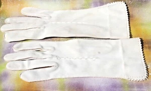 Guantes de vestir vintage de algodón marfil, alrededor de la década de 1960 adornos de costura superior M/L - Imagen 1 de 1