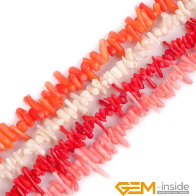 Red Pink White Coral Gemstone Irregular Spike Stick Beads For Jewelry Making 15" - Image 1 of 4