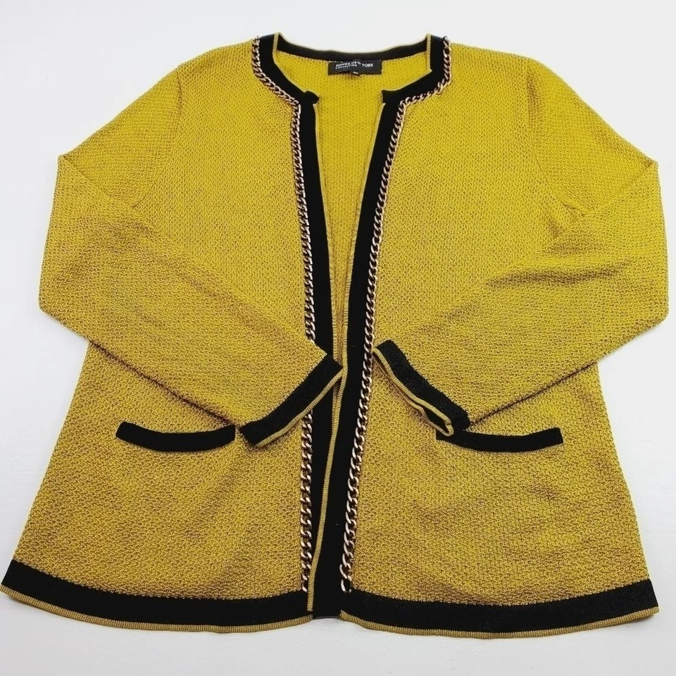 Jones New York Open Front Cardigan Women Size Large Chartruese And Black Chain - Image 1 of 4