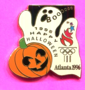1996 OLYMPIC PIN HAPPY HALLOWEEN GHOST PIN BOOOOO 1995 HALLOWEEN PUMPKING PIN - Picture 1 of 1