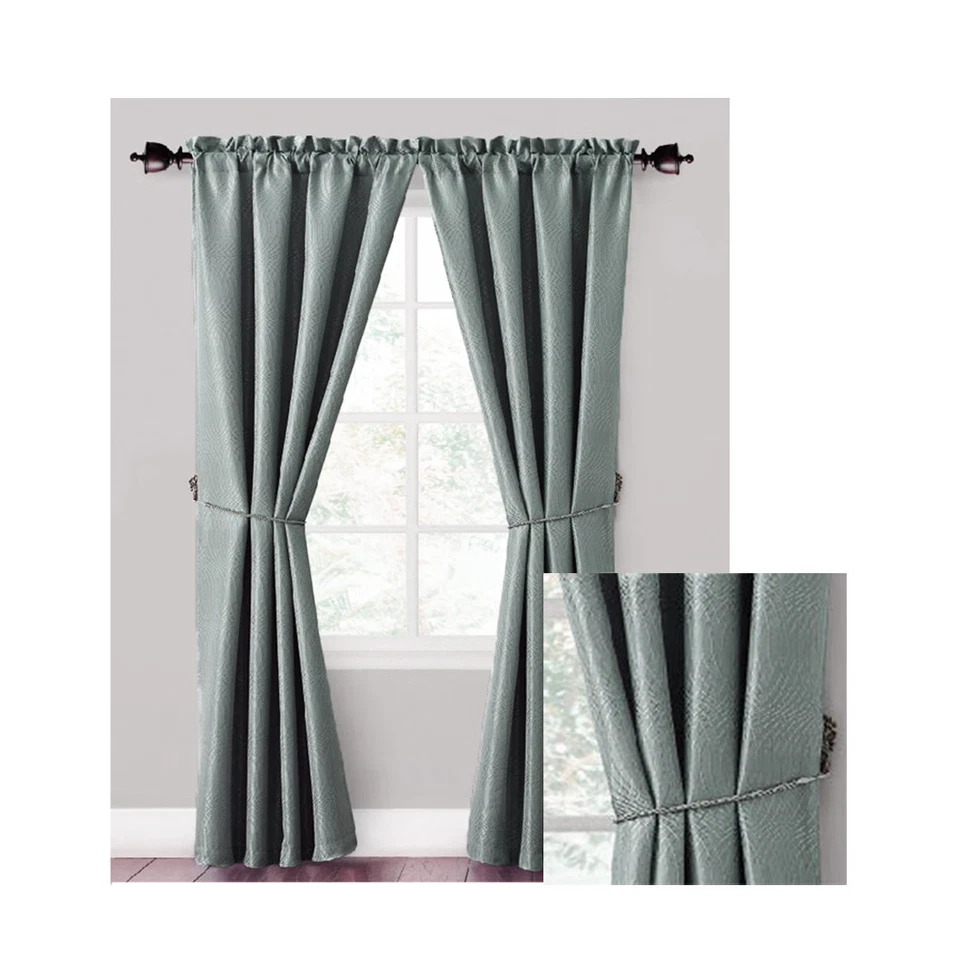Silver Window Curtain/drapery Set : 2 Panels, 2 Rope Tiebacks, 76"w X 84"l - Image 1 of 1