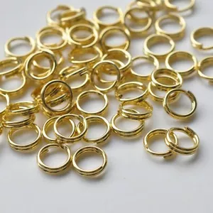 50 uds./ 6 x 1 mm anillos de hendidura de acero inoxidable, doble lazo, chapado en oro 18k real - Imagen 1 de 1