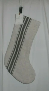 HEARTH & AND HAND 21" CREME & GRÜN GESTREIFT LEINEN WEIHNACHTSSTRUMPF 2021 NEU - Bild 1 von 2