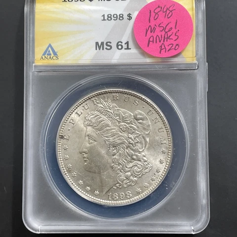 Lightly Toned 1898 Morgan Silver $1 MS 61 ANACS  #A20 Cover
