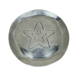 Vtg Metal Pillar Candle Holder Dish Etched Star Table Top Decor Trinket Tray 9" - Picture 1 of 11