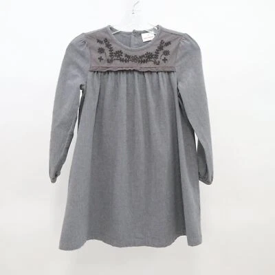 Hanna Anderson Girls Peasant Dress US 8 130 Floral Embroidery Gray Long Sleeves - Image 1 of 4