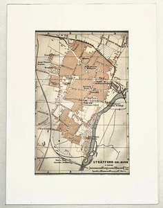 STRATFORD ON AVON 1910 ANTIQUE CITY PLAN Colour Map - Mounted For Framing - Picture 1 of 1