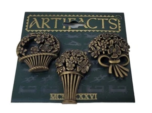 JJ ARTIFACTS Vintage Floral Bouquets Tac Pins Antiqued Bronze Tone - Picture 1 of 4