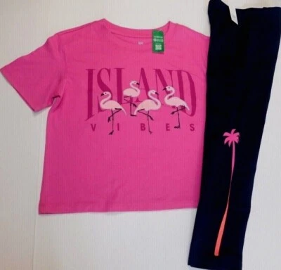 Gap Girl's T-Shirt & Leggings Pink Black SIZE M/8 Cotton Flamingo Theme NEW - Image 1 of 4
