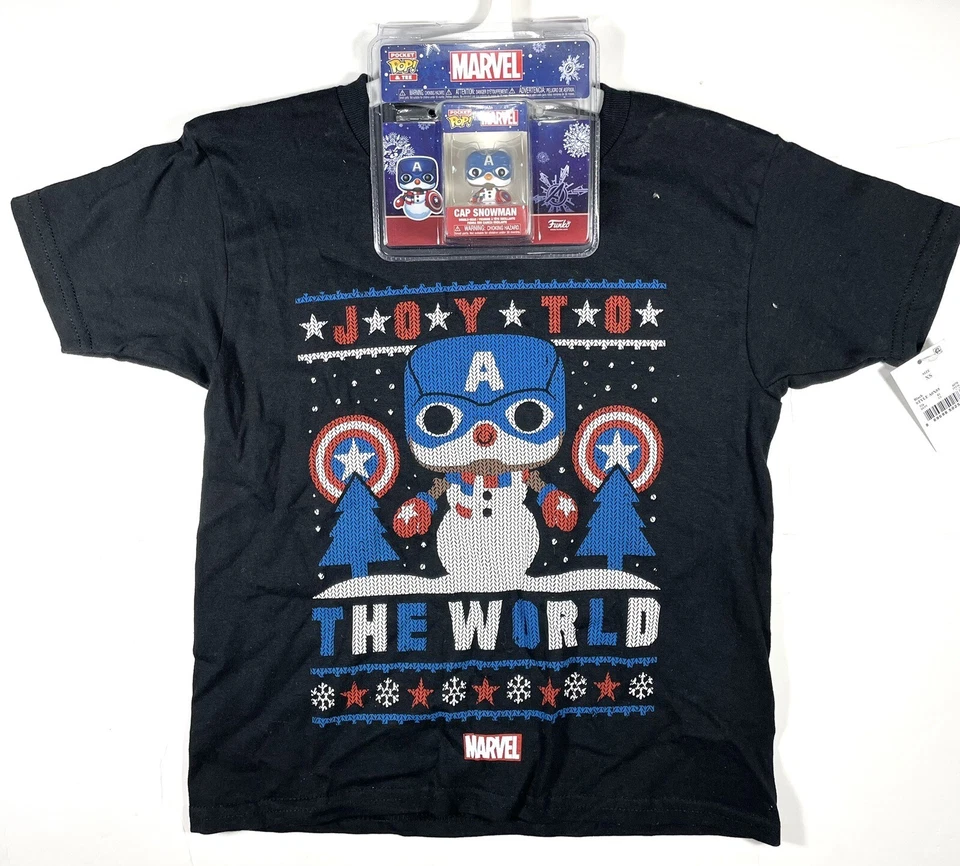 Marvel Capitán América Niños Alegría al Mundo Camiseta Negra Mini Funko Pop XS Foto 1 de 3