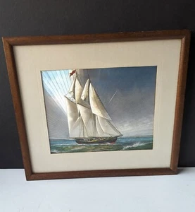 Vintage MCM Wood Framed Foil Art Sail Boat Ship Holographic Picture Nautical  - Picture 1 of 15