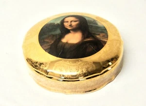 Porcelain Limoges France Oval Trinket Box, Leonardo Da Vinci La Joconde - Picture 1 of 12