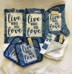 7-teiliges Küchenset: 2 Handtücher, 2 Topflappen, 1 Handschuh, 2 Tücher LIVE WHAT YOU LOVE - Bild 1 von 1
