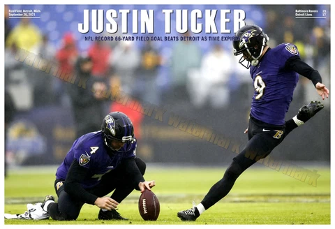JUSTIN TUCKER SETS LONGEST FIELD GOAL RECORD 19”x13” COMMEMORATIVE POSTER Cover